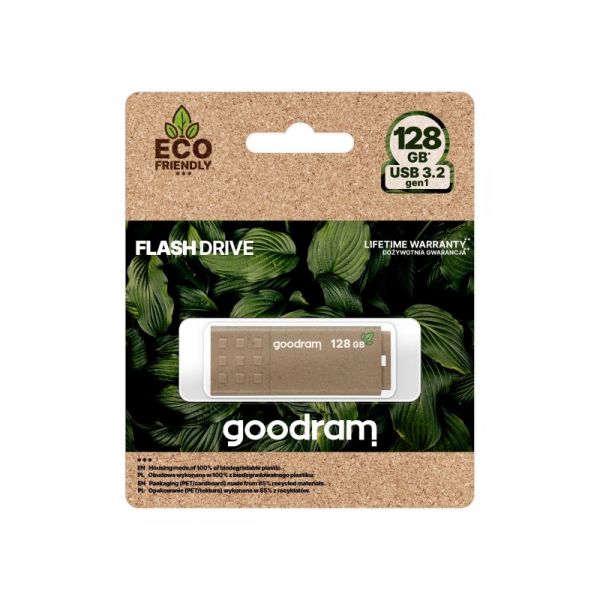 GOODRAM Pendrive 128GB, UME3 USB 3.0, ECO Friendly (100%-ban lebombó ház)